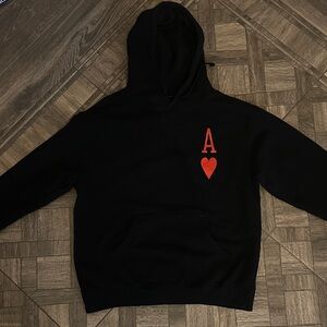 Fashion Nova Black Crewneck Hoodie with Red Ace Heart Graphic